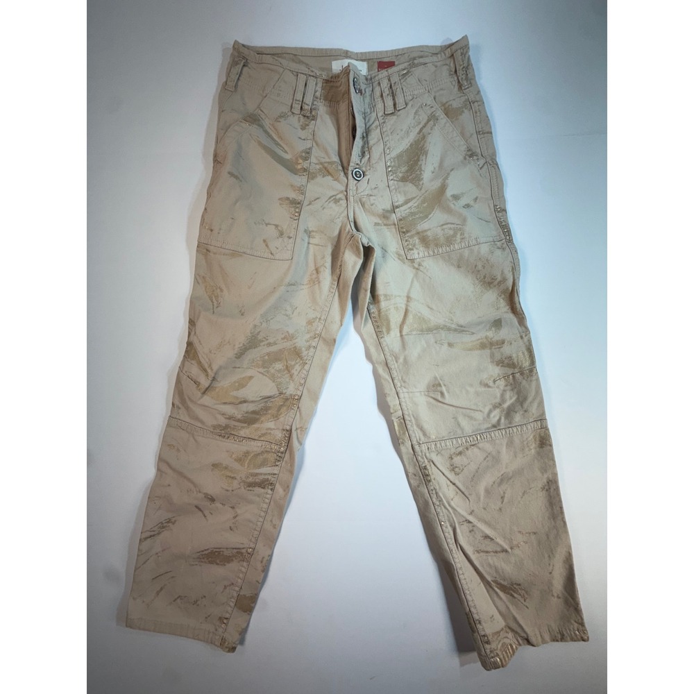 Anthropologie The Wanderer Utility Pants Beige Gold Foil Print Button Fly 29